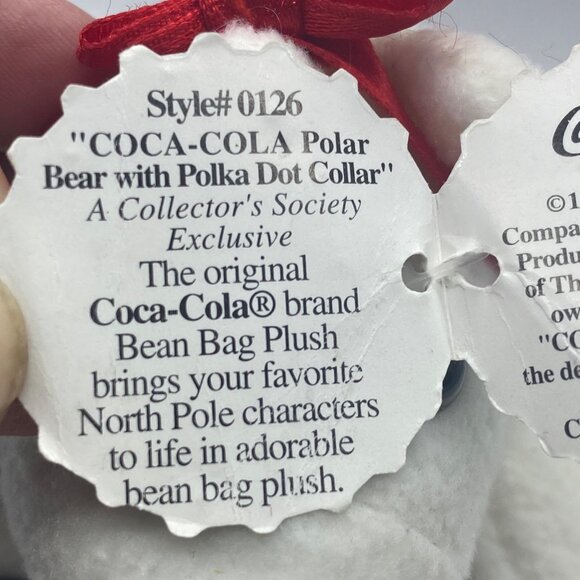 Collectible Coca-Cola Polar Bear Plush With Polka Dot Collar 5” - Picture 3 of 10